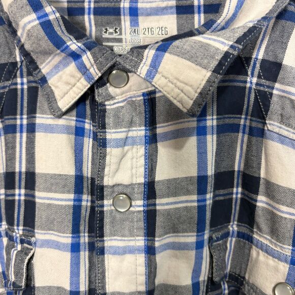 Under Armour Men’s Snap-Front Shirt 2XL Loose Fit Plaid Cottagecore Y2K Vibe - Picture 2 of 6